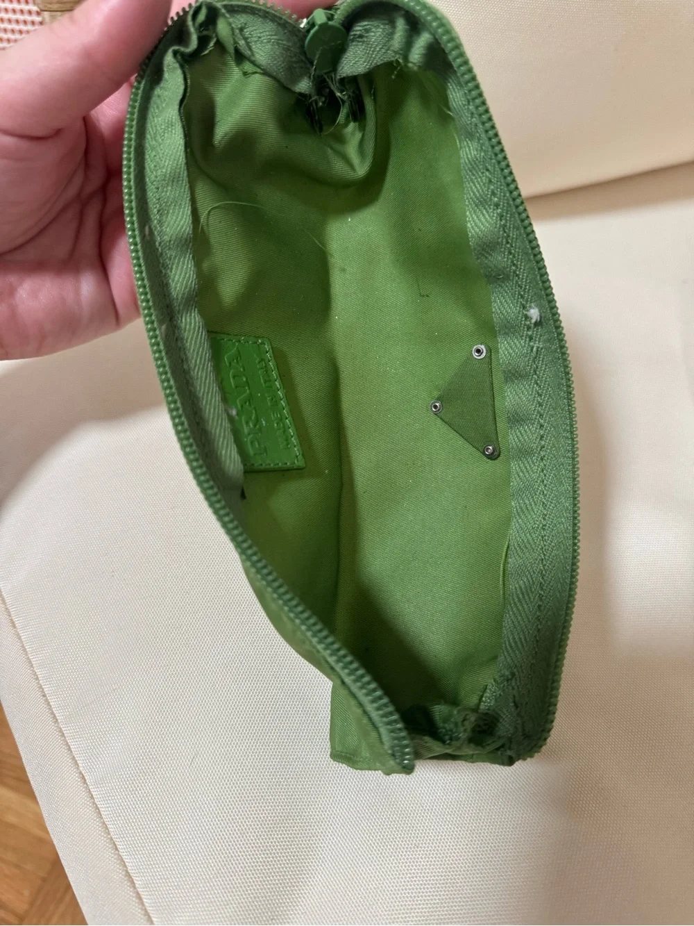 Prada Green Nylon Cosmetic Pouch with Silver Triangle Logo